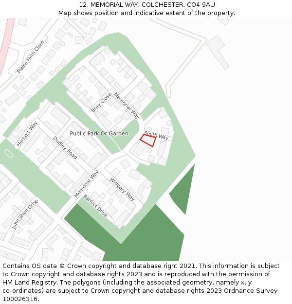 12, MEMORIAL WAY, COLCHESTER, CO4 9AU: Location map and indicative extent of plot