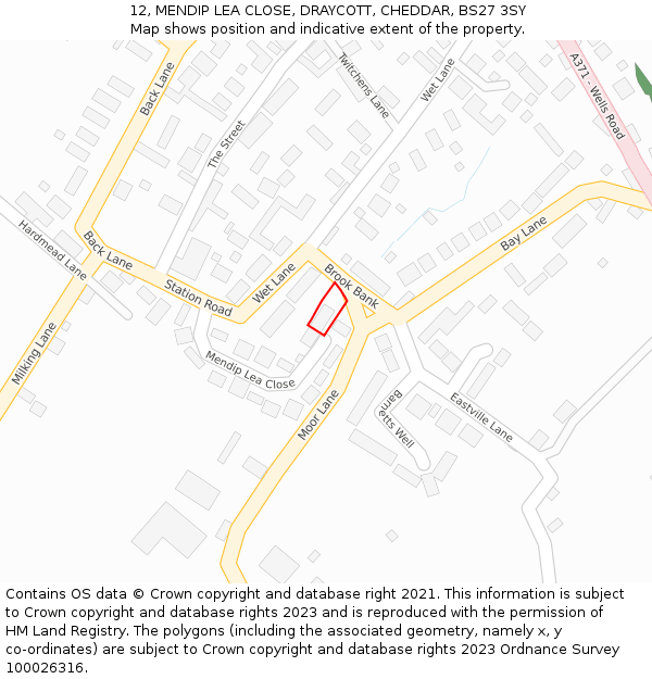 12, MENDIP LEA CLOSE, DRAYCOTT, CHEDDAR, BS27 3SY: Location map and indicative extent of plot