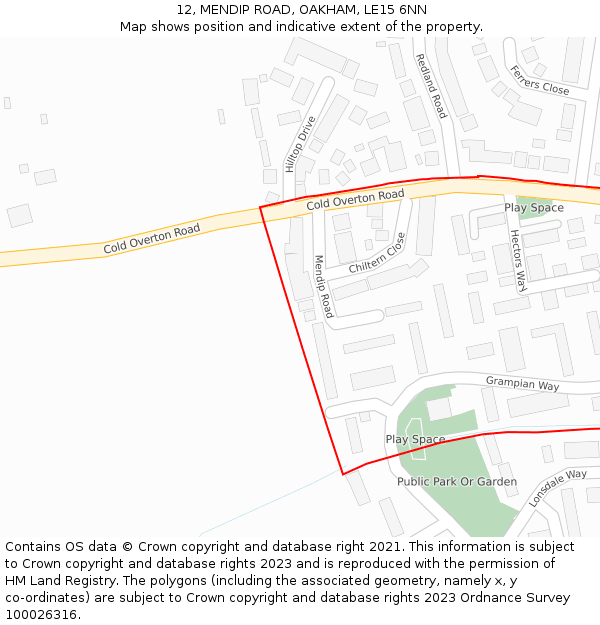 12, MENDIP ROAD, OAKHAM, LE15 6NN: Location map and indicative extent of plot