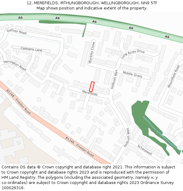 12, MEREFIELDS, IRTHLINGBOROUGH, WELLINGBOROUGH, NN9 5TF: Location map and indicative extent of plot