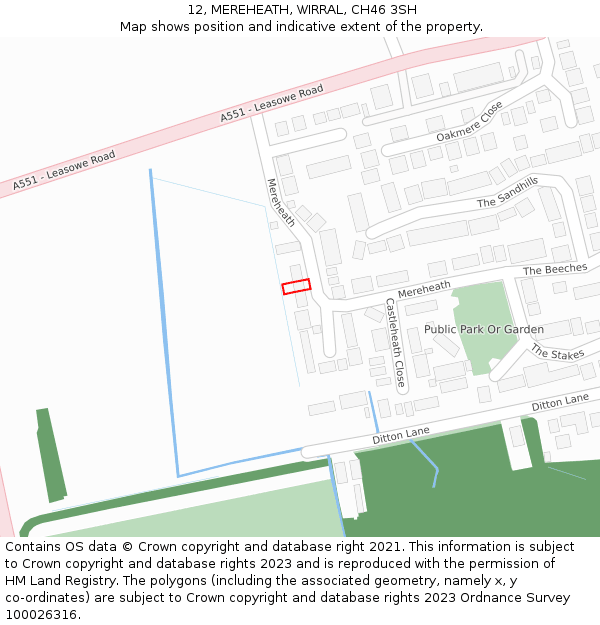 12, MEREHEATH, WIRRAL, CH46 3SH: Location map and indicative extent of plot