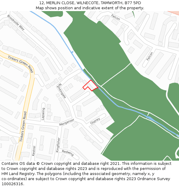 12, MERLIN CLOSE, WILNECOTE, TAMWORTH, B77 5PD: Location map and indicative extent of plot