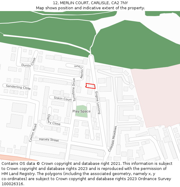 12, MERLIN COURT, CARLISLE, CA2 7NY: Location map and indicative extent of plot
