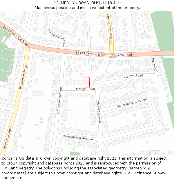 12, MERLLYN ROAD, RHYL, LL18 4HH: Location map and indicative extent of plot