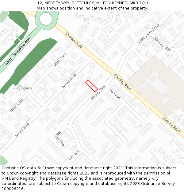 12, MERSEY WAY, BLETCHLEY, MILTON KEYNES, MK3 7QH: Location map and indicative extent of plot