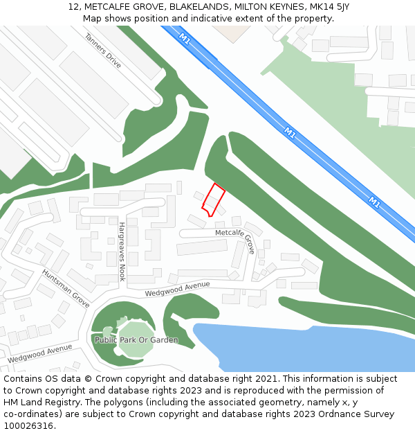 12, METCALFE GROVE, BLAKELANDS, MILTON KEYNES, MK14 5JY: Location map and indicative extent of plot