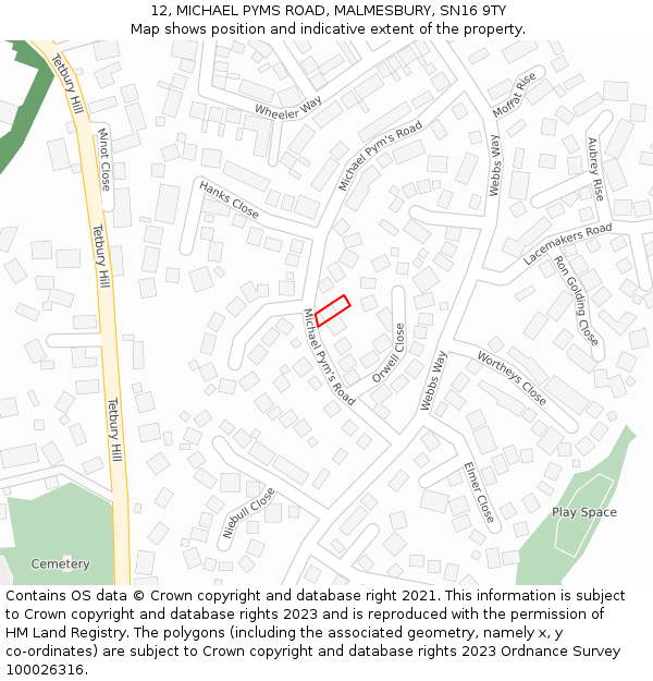 12, MICHAEL PYMS ROAD, MALMESBURY, SN16 9TY: Location map and indicative extent of plot