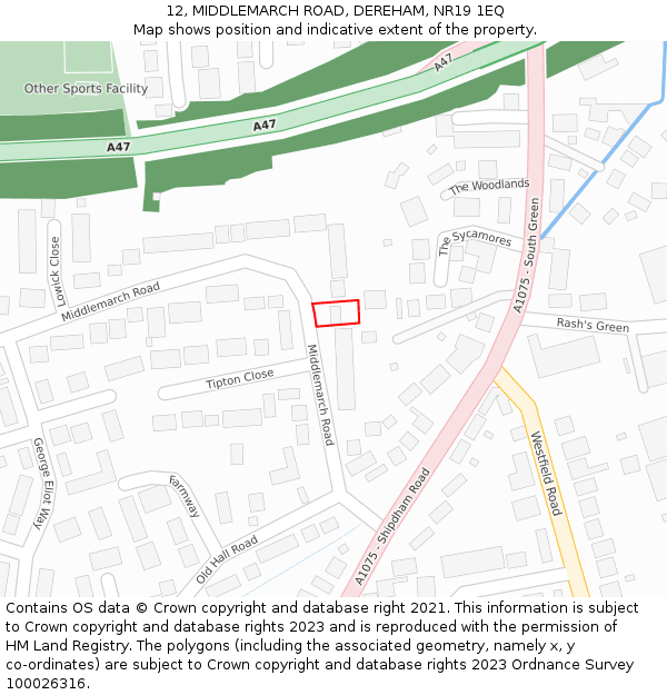 12, MIDDLEMARCH ROAD, DEREHAM, NR19 1EQ: Location map and indicative extent of plot