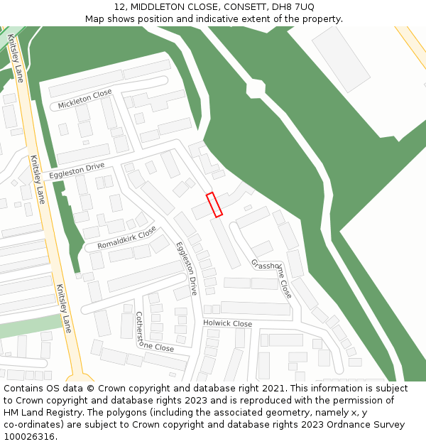 12, MIDDLETON CLOSE, CONSETT, DH8 7UQ: Location map and indicative extent of plot