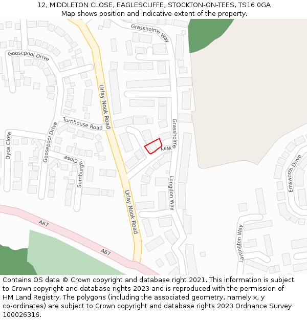 12, MIDDLETON CLOSE, EAGLESCLIFFE, STOCKTON-ON-TEES, TS16 0GA: Location map and indicative extent of plot