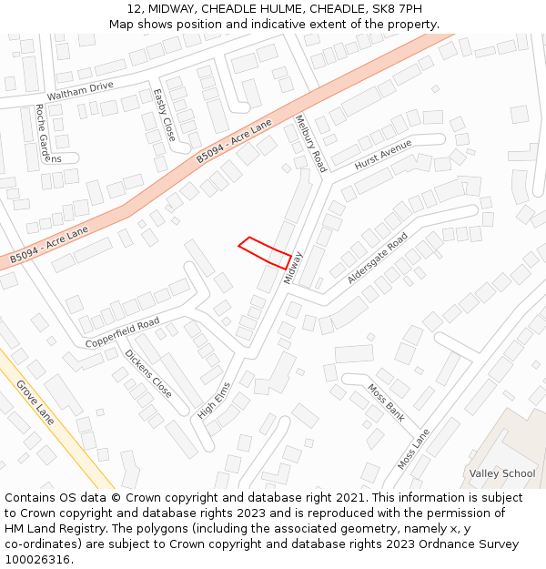 12, MIDWAY, CHEADLE HULME, CHEADLE, SK8 7PH: Location map and indicative extent of plot