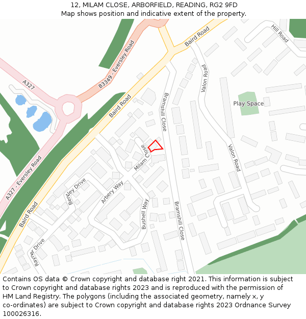 12, MILAM CLOSE, ARBORFIELD, READING, RG2 9FD: Location map and indicative extent of plot