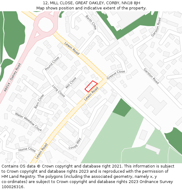 12, MILL CLOSE, GREAT OAKLEY, CORBY, NN18 8JH: Location map and indicative extent of plot