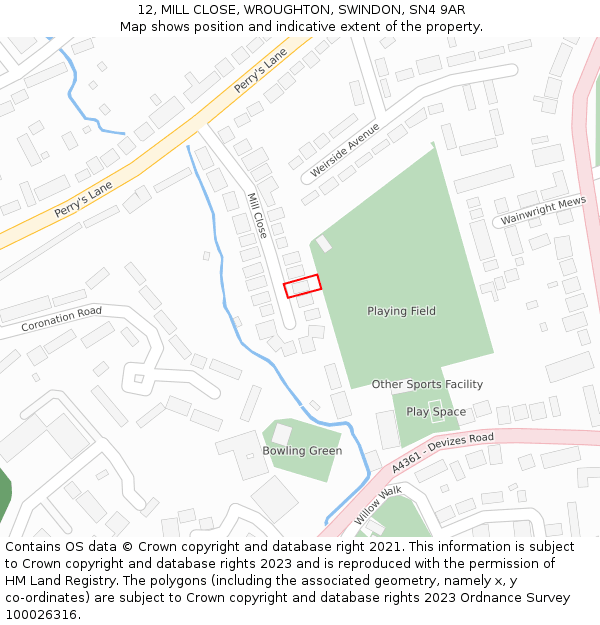 12, MILL CLOSE, WROUGHTON, SWINDON, SN4 9AR: Location map and indicative extent of plot