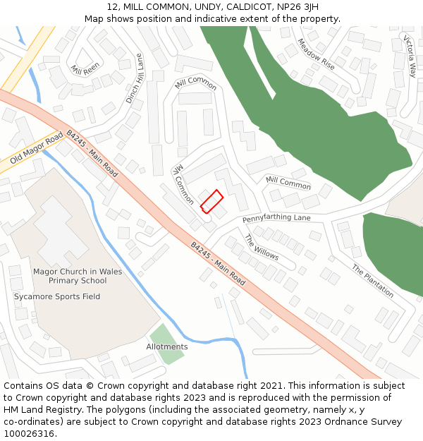 12, MILL COMMON, UNDY, CALDICOT, NP26 3JH: Location map and indicative extent of plot