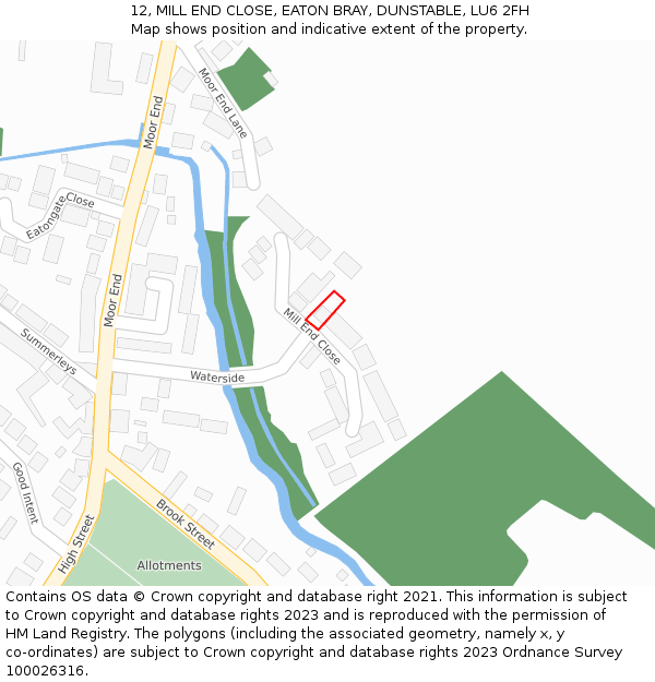 12, MILL END CLOSE, EATON BRAY, DUNSTABLE, LU6 2FH: Location map and indicative extent of plot