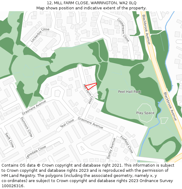 12, MILL FARM CLOSE, WARRINGTON, WA2 0LQ: Location map and indicative extent of plot