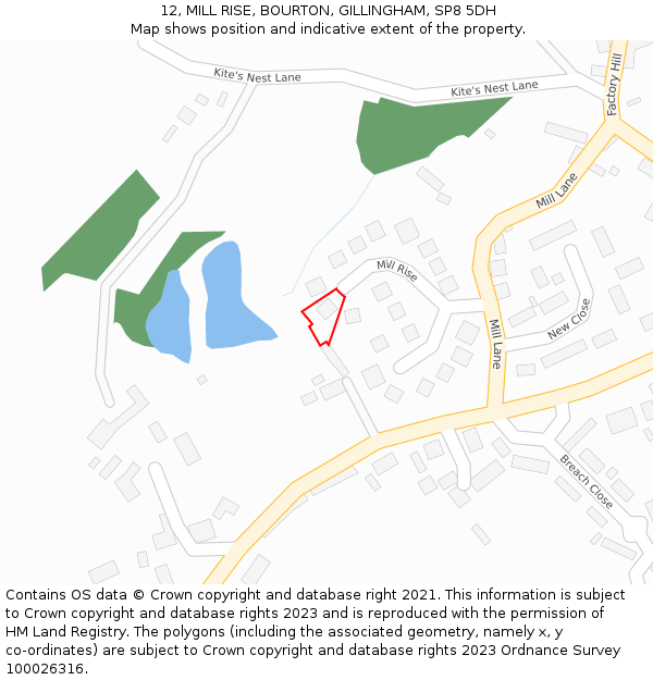 12, MILL RISE, BOURTON, GILLINGHAM, SP8 5DH: Location map and indicative extent of plot