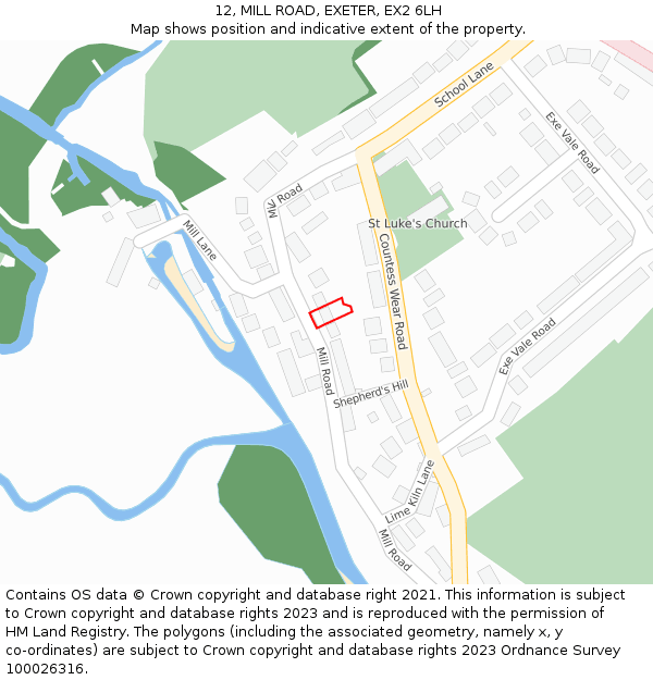 12, MILL ROAD, EXETER, EX2 6LH: Location map and indicative extent of plot