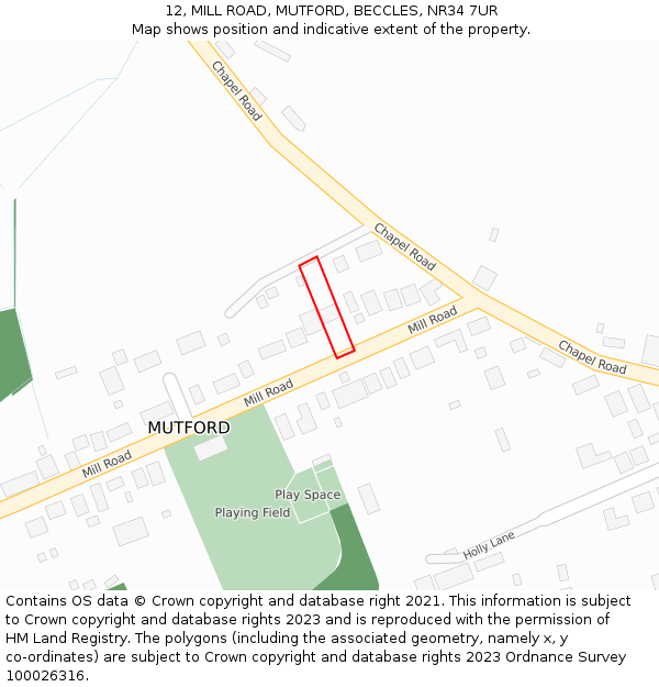 12, MILL ROAD, MUTFORD, BECCLES, NR34 7UR: Location map and indicative extent of plot