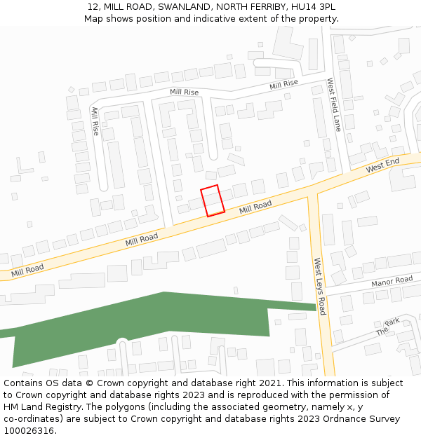 12, MILL ROAD, SWANLAND, NORTH FERRIBY, HU14 3PL: Location map and indicative extent of plot