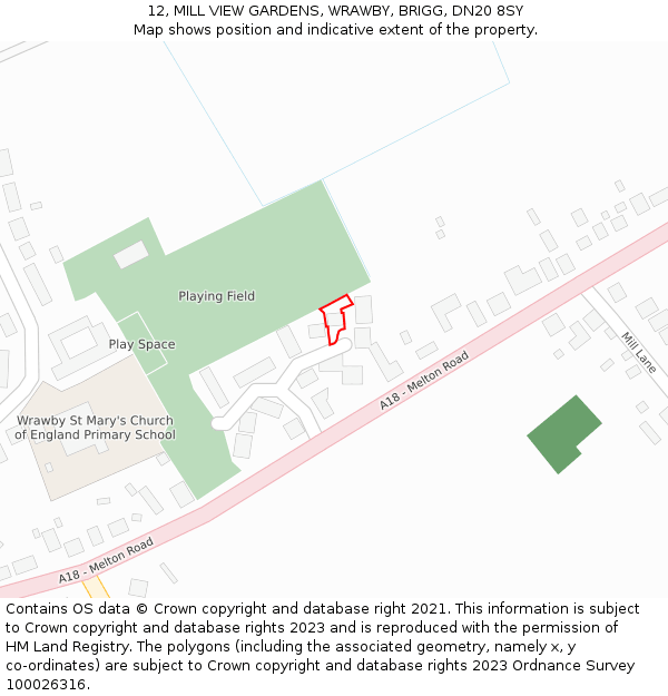 12, MILL VIEW GARDENS, WRAWBY, BRIGG, DN20 8SY: Location map and indicative extent of plot