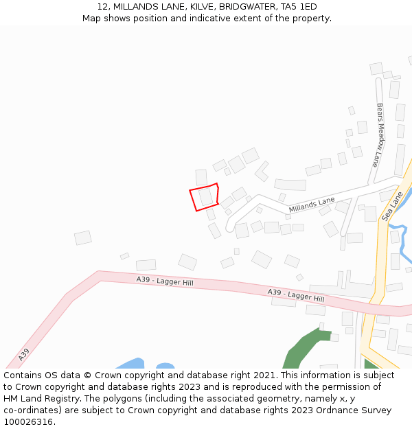 12, MILLANDS LANE, KILVE, BRIDGWATER, TA5 1ED: Location map and indicative extent of plot