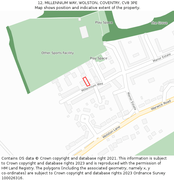 12, MILLENNIUM WAY, WOLSTON, COVENTRY, CV8 3PE: Location map and indicative extent of plot