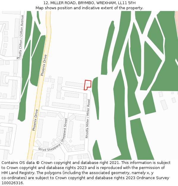12, MILLER ROAD, BRYMBO, WREXHAM, LL11 5FH: Location map and indicative extent of plot