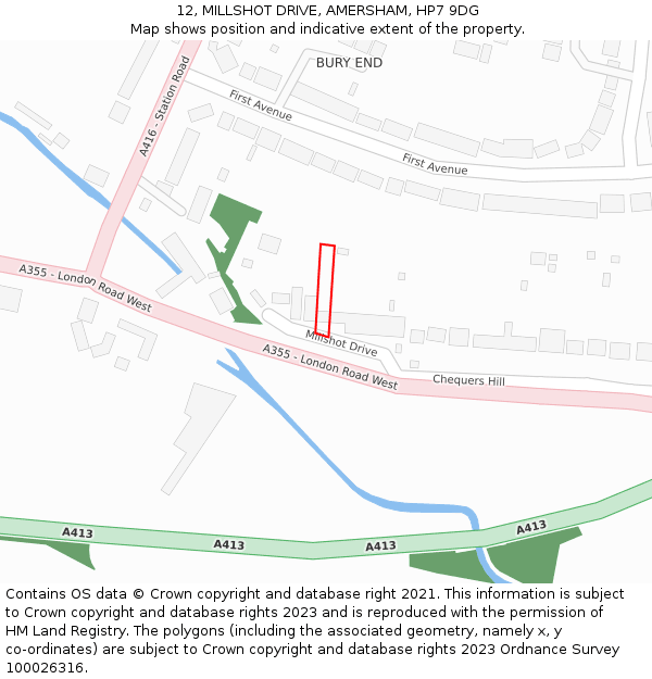 12, MILLSHOT DRIVE, AMERSHAM, HP7 9DG: Location map and indicative extent of plot