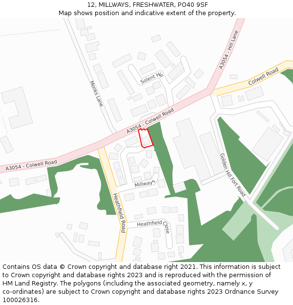 12, MILLWAYS, FRESHWATER, PO40 9SF: Location map and indicative extent of plot