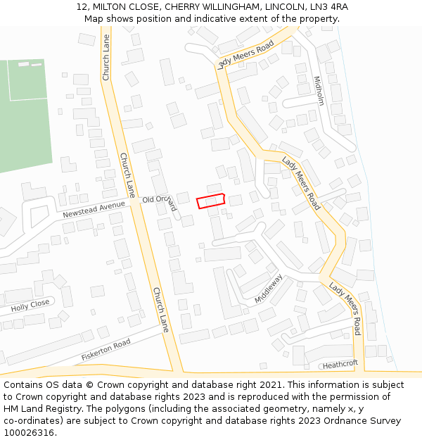 12, MILTON CLOSE, CHERRY WILLINGHAM, LINCOLN, LN3 4RA: Location map and indicative extent of plot