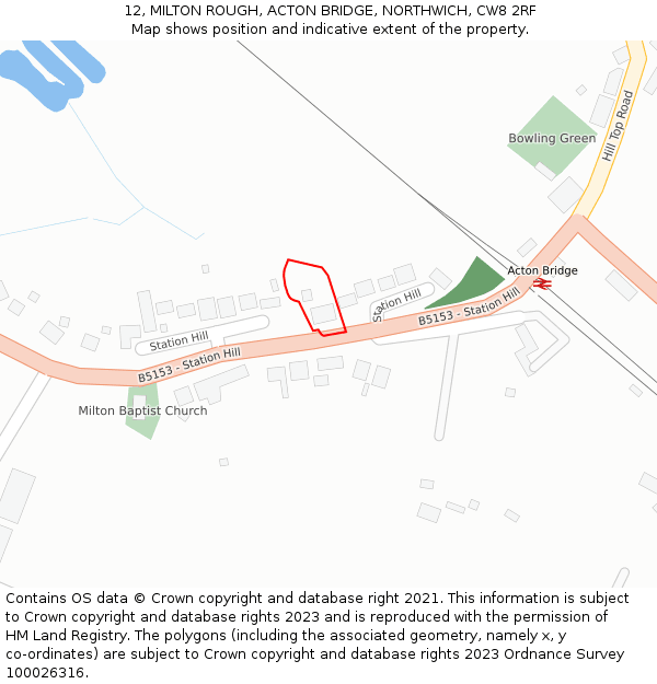 12, MILTON ROUGH, ACTON BRIDGE, NORTHWICH, CW8 2RF: Location map and indicative extent of plot