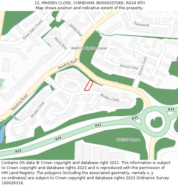 12, MINDEN CLOSE, CHINEHAM, BASINGSTOKE, RG24 8TH: Location map and indicative extent of plot