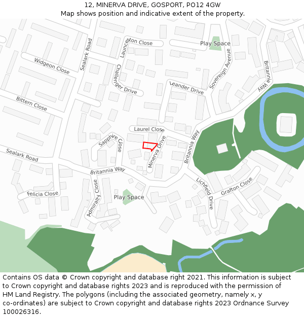 12, MINERVA DRIVE, GOSPORT, PO12 4GW: Location map and indicative extent of plot