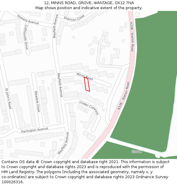 12, MINNS ROAD, GROVE, WANTAGE, OX12 7NA: Location map and indicative extent of plot