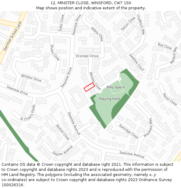 12, MINSTER CLOSE, WINSFORD, CW7 1SX: Location map and indicative extent of plot