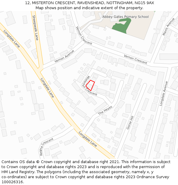 12, MISTERTON CRESCENT, RAVENSHEAD, NOTTINGHAM, NG15 9AX: Location map and indicative extent of plot