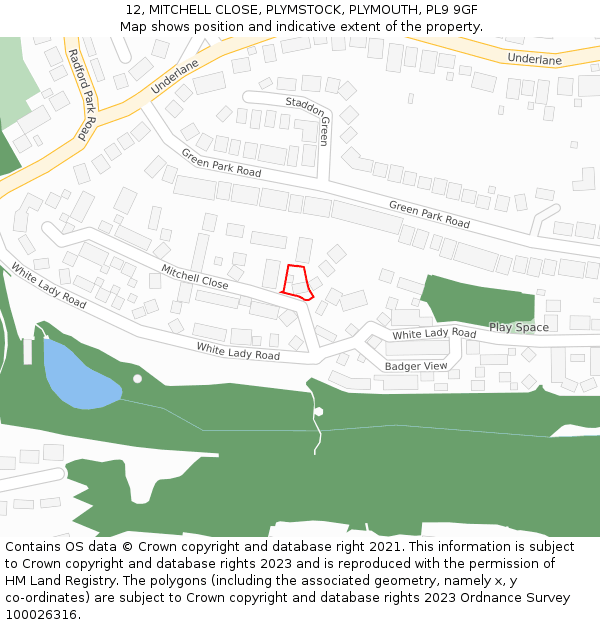 12, MITCHELL CLOSE, PLYMSTOCK, PLYMOUTH, PL9 9GF: Location map and indicative extent of plot