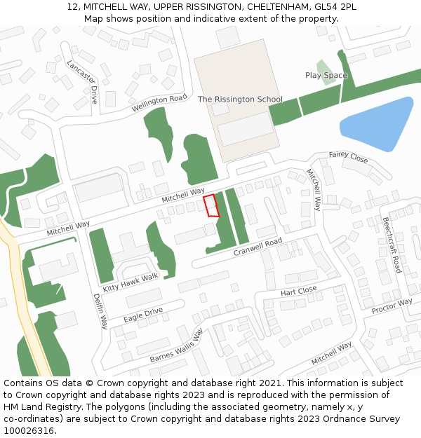 12, MITCHELL WAY, UPPER RISSINGTON, CHELTENHAM, GL54 2PL: Location map and indicative extent of plot