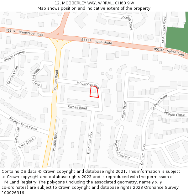 12, MOBBERLEY WAY, WIRRAL, CH63 9JW: Location map and indicative extent of plot