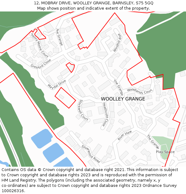 12, MOBRAY DRIVE, WOOLLEY GRANGE, BARNSLEY, S75 5GQ: Location map and indicative extent of plot