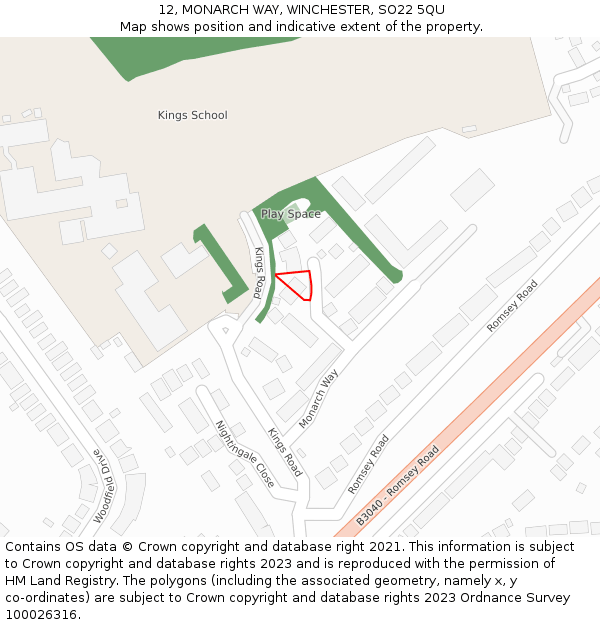 12, MONARCH WAY, WINCHESTER, SO22 5QU: Location map and indicative extent of plot