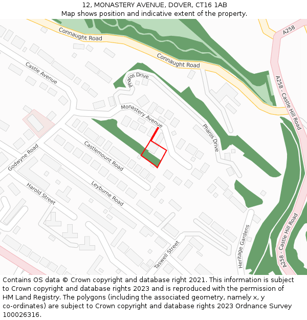 12, MONASTERY AVENUE, DOVER, CT16 1AB: Location map and indicative extent of plot