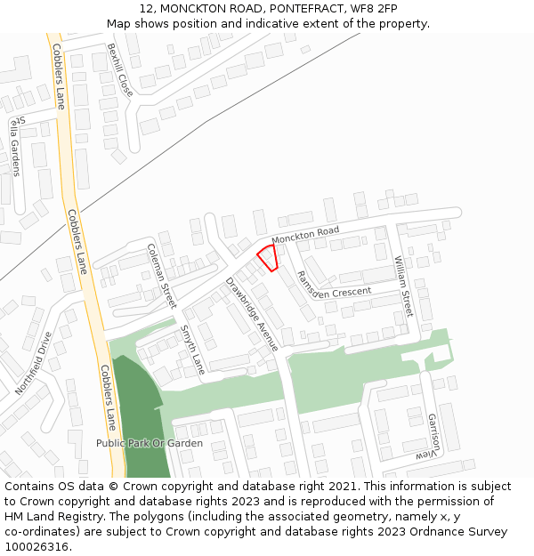 12, MONCKTON ROAD, PONTEFRACT, WF8 2FP: Location map and indicative extent of plot