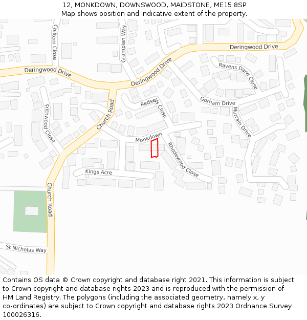 12, MONKDOWN, DOWNSWOOD, MAIDSTONE, ME15 8SP: Location map and indicative extent of plot