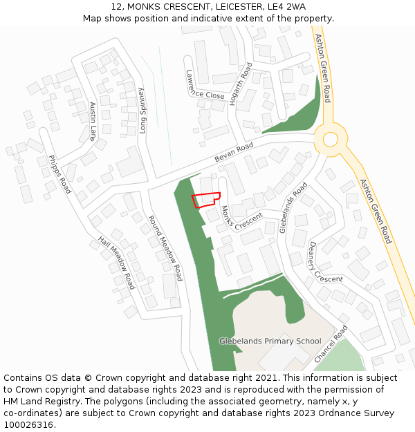 12, MONKS CRESCENT, LEICESTER, LE4 2WA: Location map and indicative extent of plot