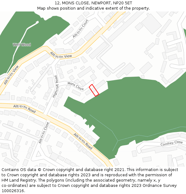 12, MONS CLOSE, NEWPORT, NP20 5ET: Location map and indicative extent of plot