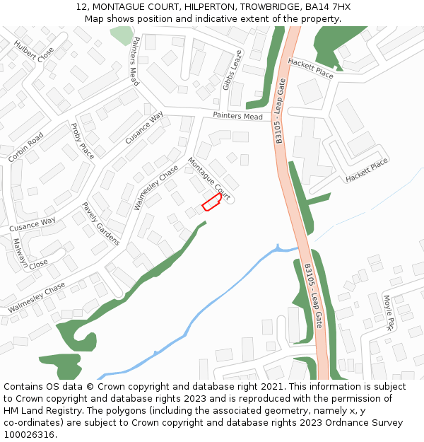 12, MONTAGUE COURT, HILPERTON, TROWBRIDGE, BA14 7HX: Location map and indicative extent of plot