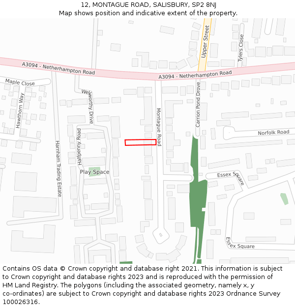 12, MONTAGUE ROAD, SALISBURY, SP2 8NJ: Location map and indicative extent of plot